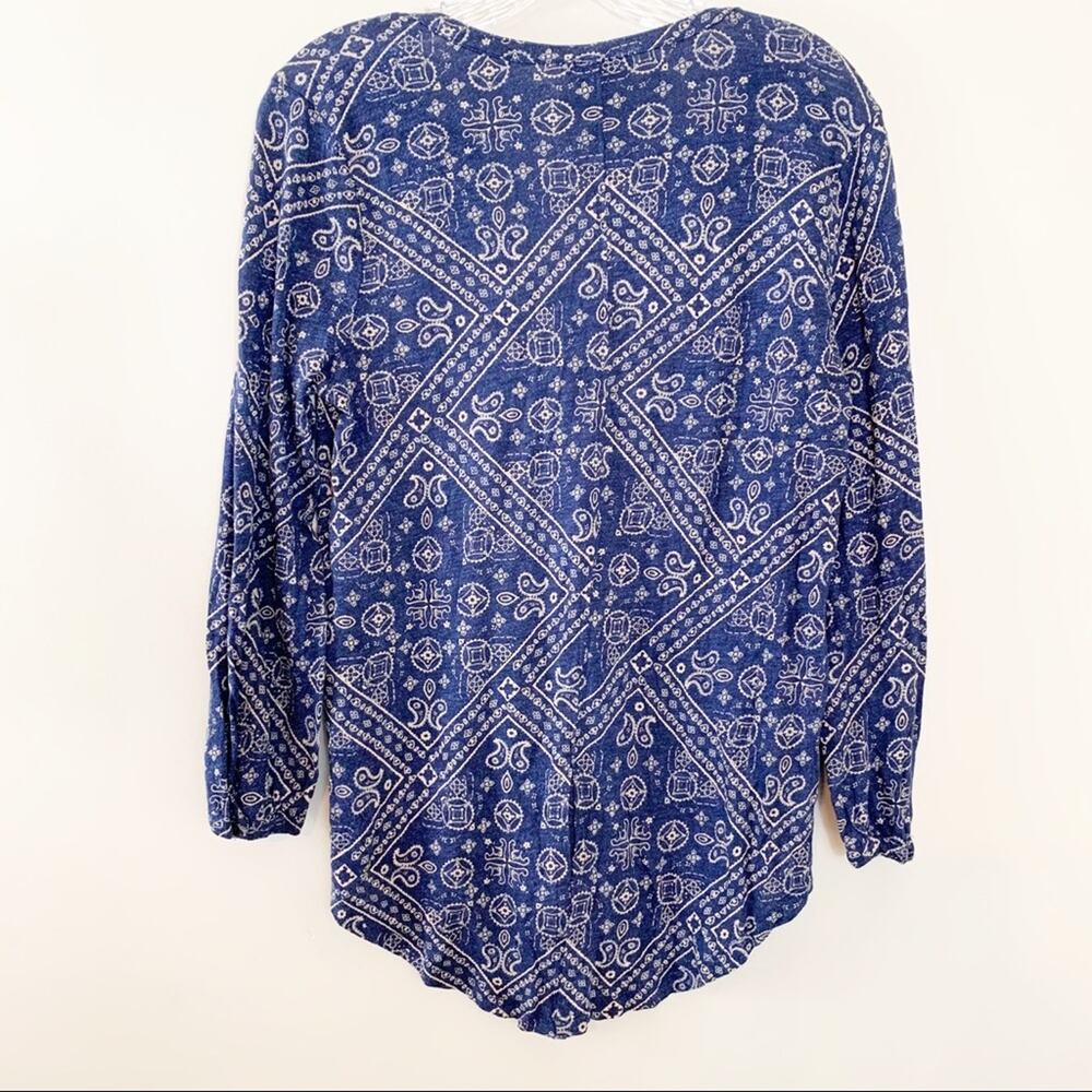 Lucky Brand Blue Bandana Print Split Back Top - Picture 7 of 7